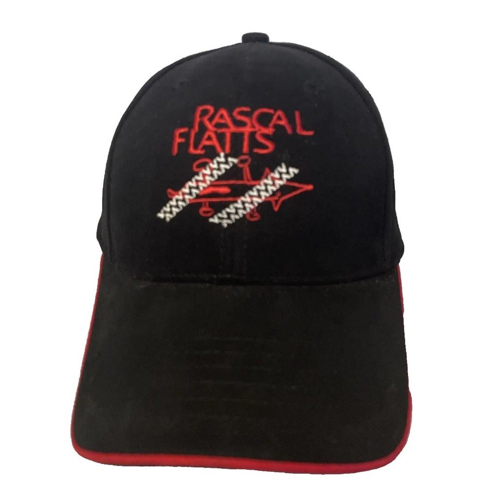 Rascal Flatts Black Red Fitted Ladies Hat Peaked Size S/M KC Caps NU Fit Concert